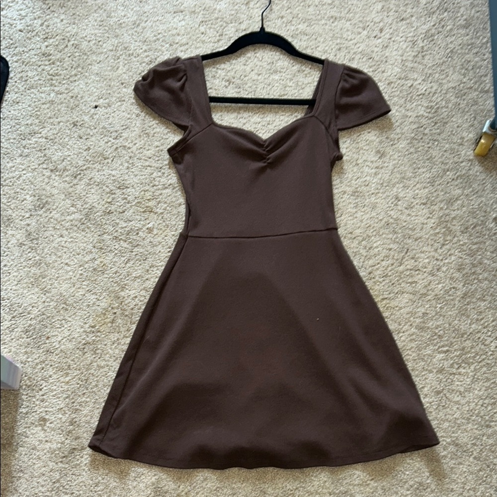Wild Fable Brown Peplum Mini Dress with Puff Sleeves